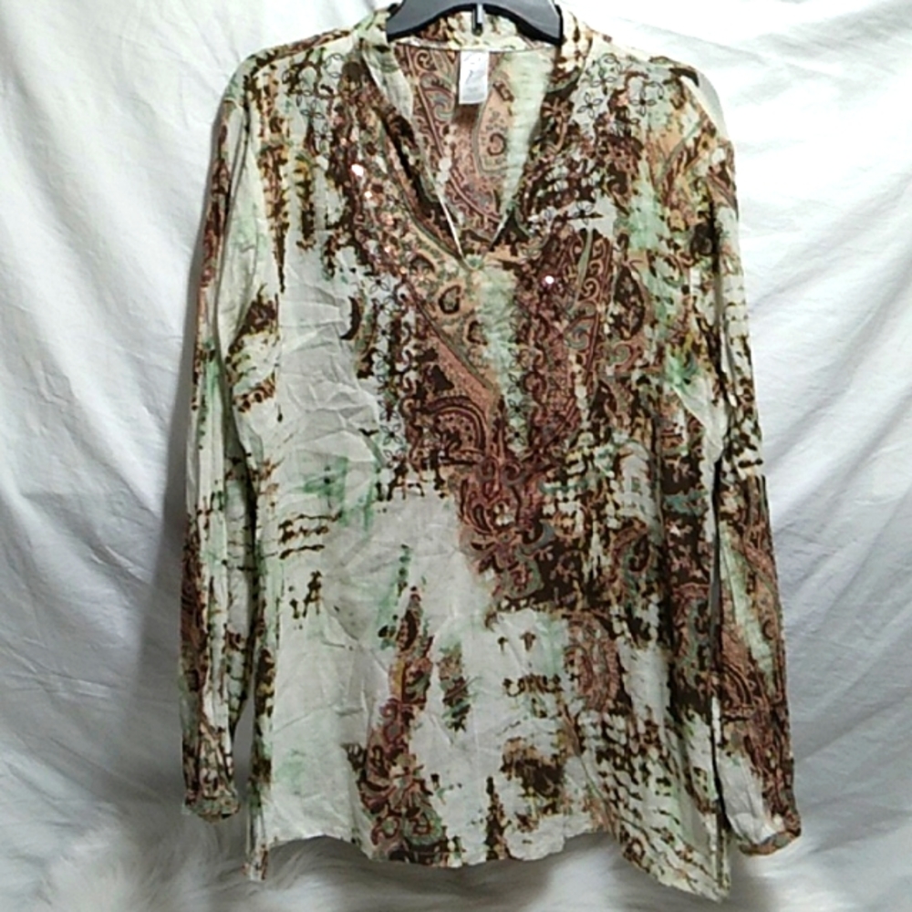 (X-56) SALE! Stunning Rose Gold Sequined Thin V Neck Top Sz.XL